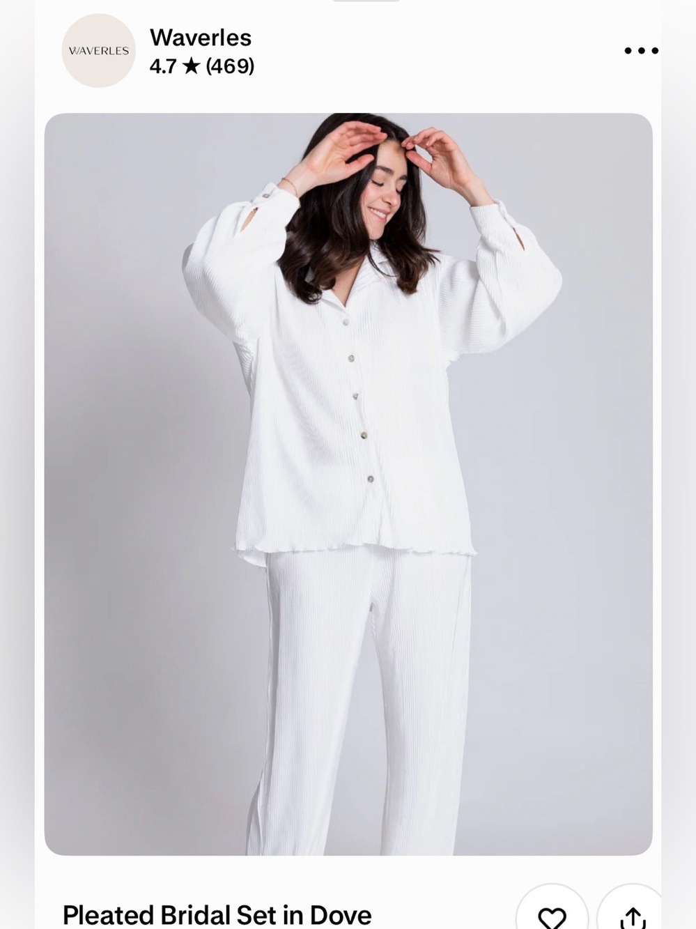 Waverles Dove Pleated Bridal Pajama Set - White